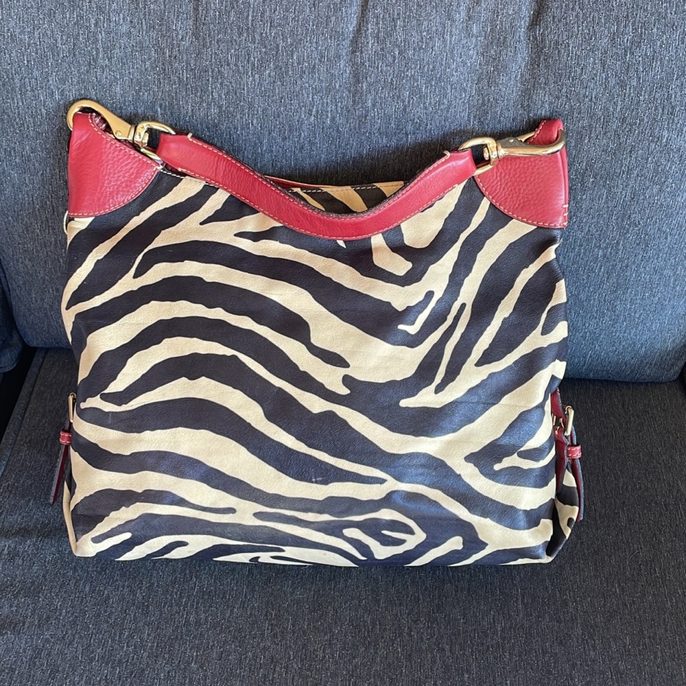 Dooney & Bourke Zebra Print Leather Bag vintage 14x16” - Picture 12 of 15